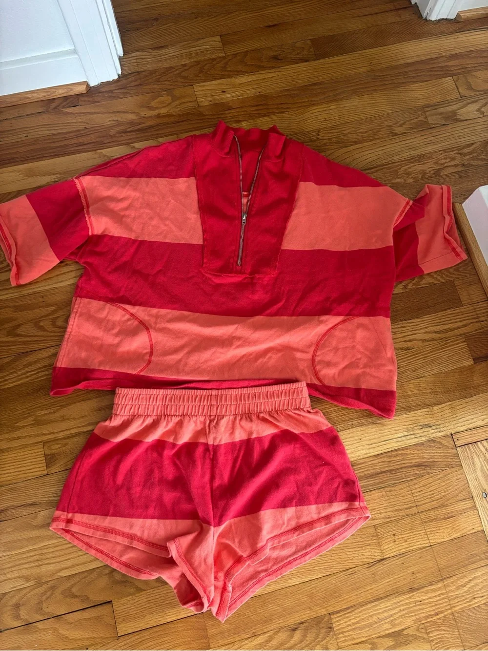 Free People Movement Striped Coral & Red Two-Piece Lounge Set